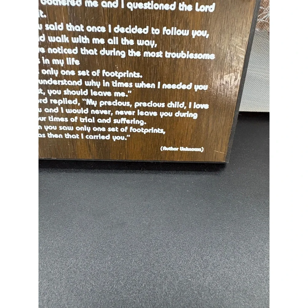 Vintage Footprints in the Sand Poem Wood Wall Plaque Religious Decor 6x8